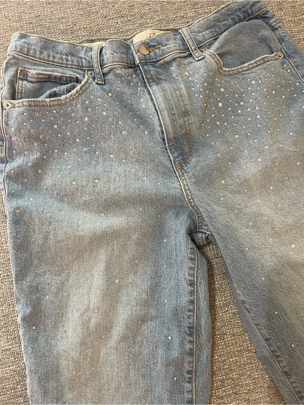 Universal Thread Light Wash 90s High Rise Straight Leg Jeans with Rhinestones